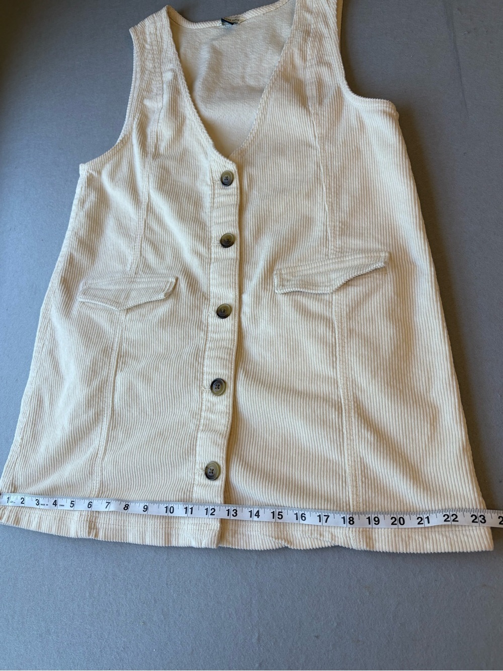 American Eagle Cream Corduroy Pinafore Dress Sz L Casual Cottagecore - Picture 9 of 9